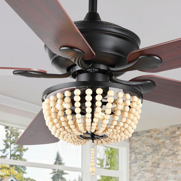 Erin 52" Rustic Farmhouse Iron/Wood Bead Mobile-App/Remote-Controlled LED Ceiling Fan - JONATHAN Y